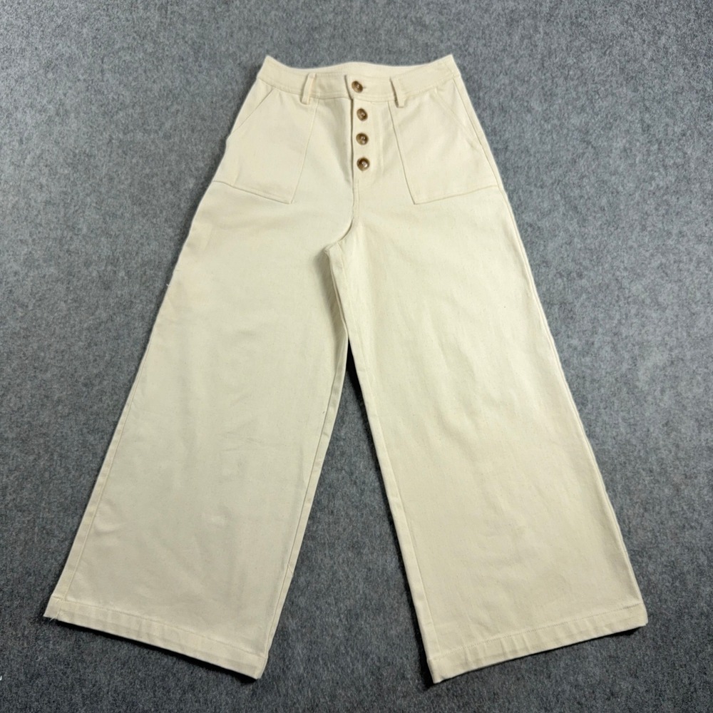MI AMI Womens Wide Leg Pants Small Cream High Waisted Patch Pocket Button Fly